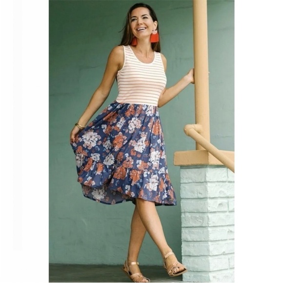 Matilda Jane Just Roll With It Sleeveless Floral Striped Dress - Picture 2 of 6